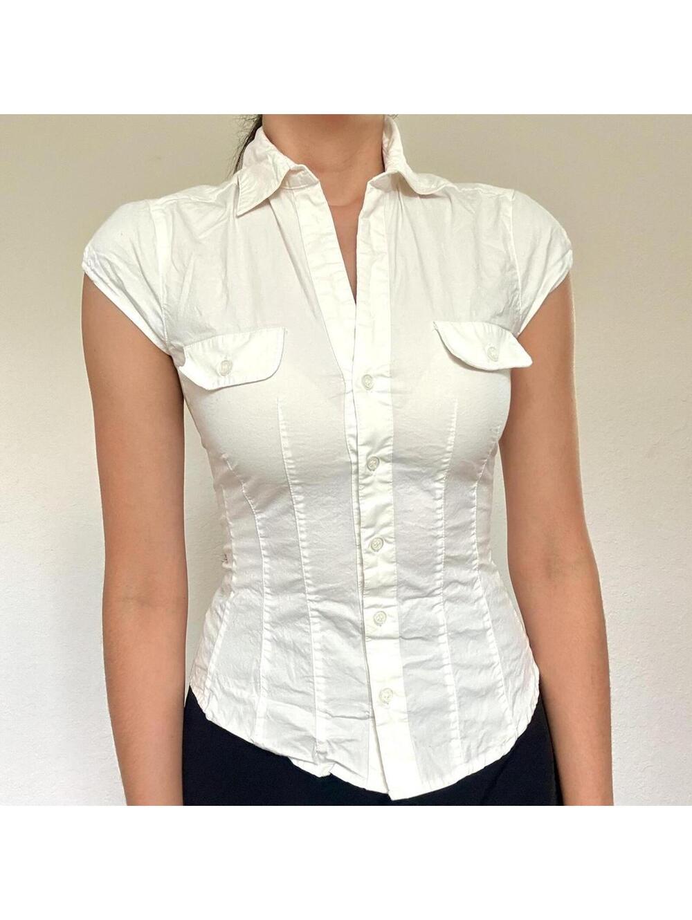 Y2K H&M White Cap Sleeve Button Up Top